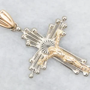 Two Tone Gold Crucifix Cross Pendant