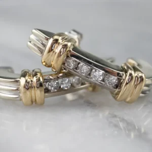 Two Tone Gold Diamond Drop Earrings