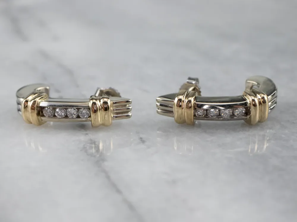 Two Tone Gold Diamond Drop Earrings