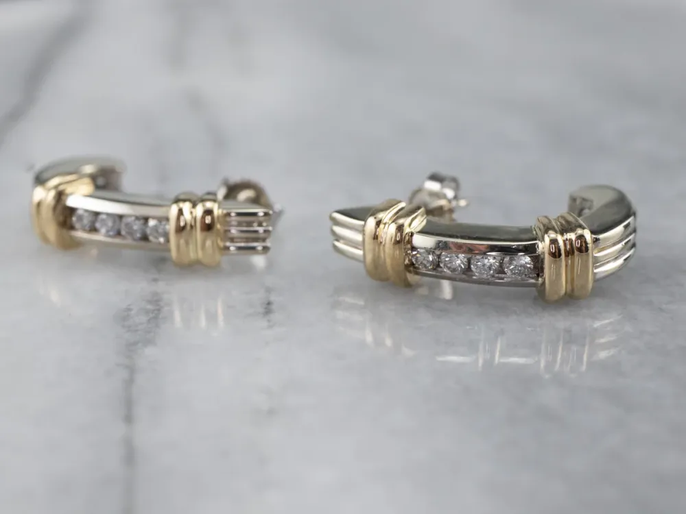 Two Tone Gold Diamond Drop Earrings