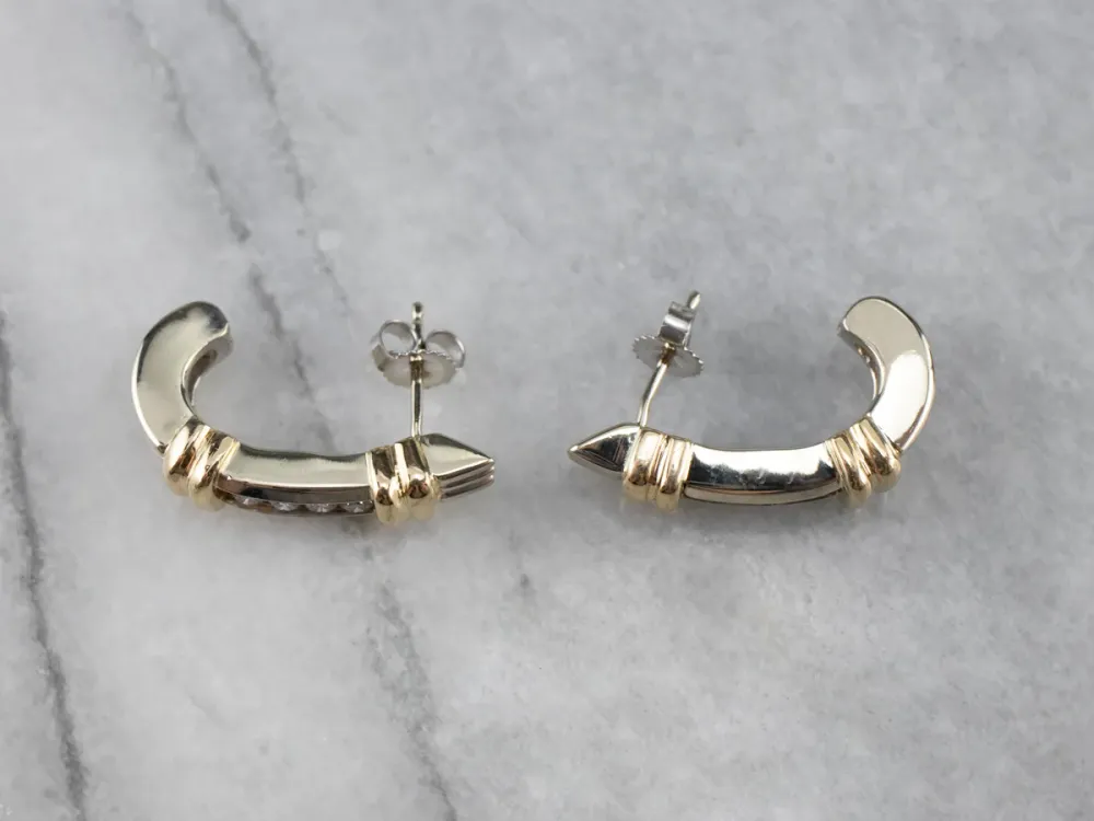 Two Tone Gold Diamond Drop Earrings