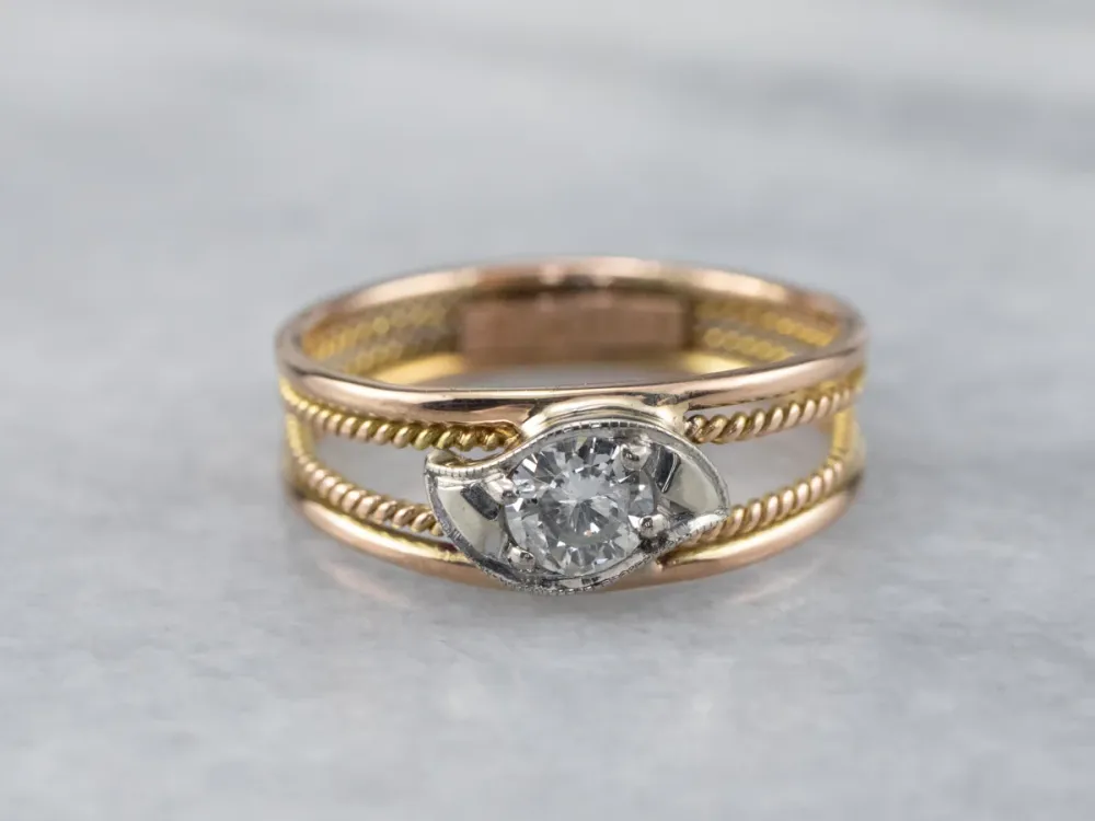 Two Tone Gold Diamond Engagement Ring
