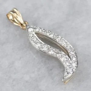 Two Tone Gold Modernist Diamond Pendant