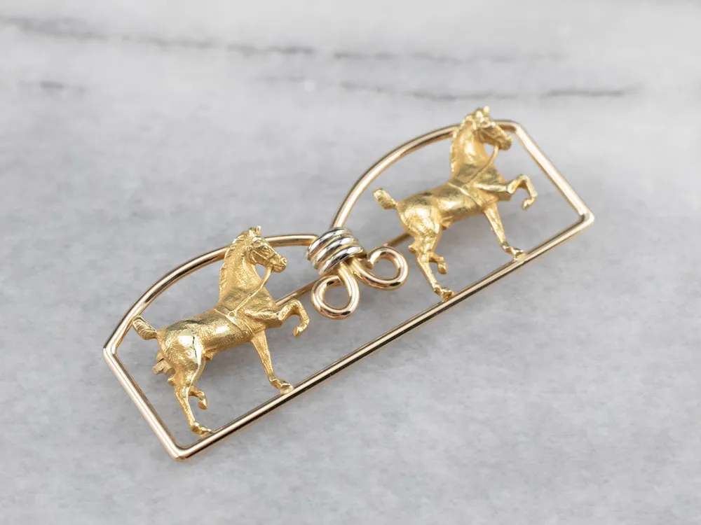 Two Tone Goud Double Horse Brooch - Directe Montage