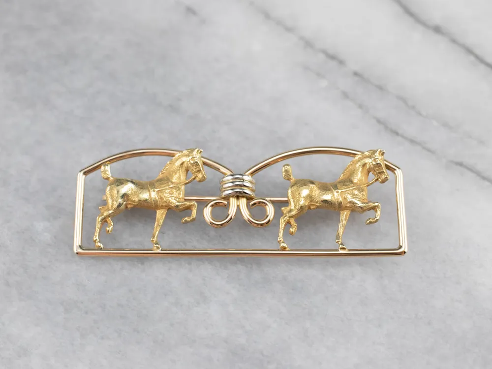Two Tone Goud Double Horse Brooch - Directe Montage