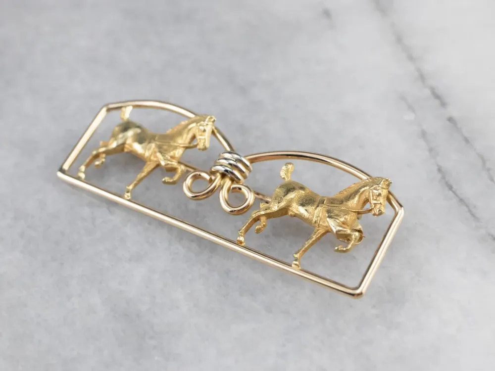 Two Tone Goud Double Horse Brooch - Directe Montage