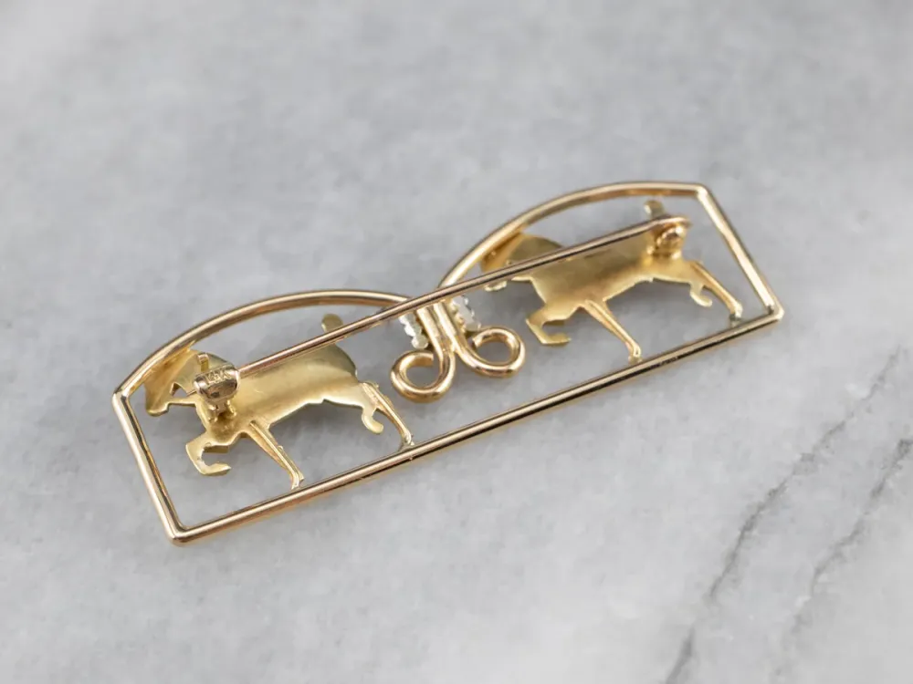 Two Tone Goud Double Horse Brooch - Directe Montage