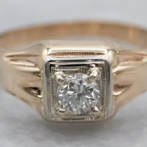 Two Tone Goud Men's Diamond Ring met stofkap