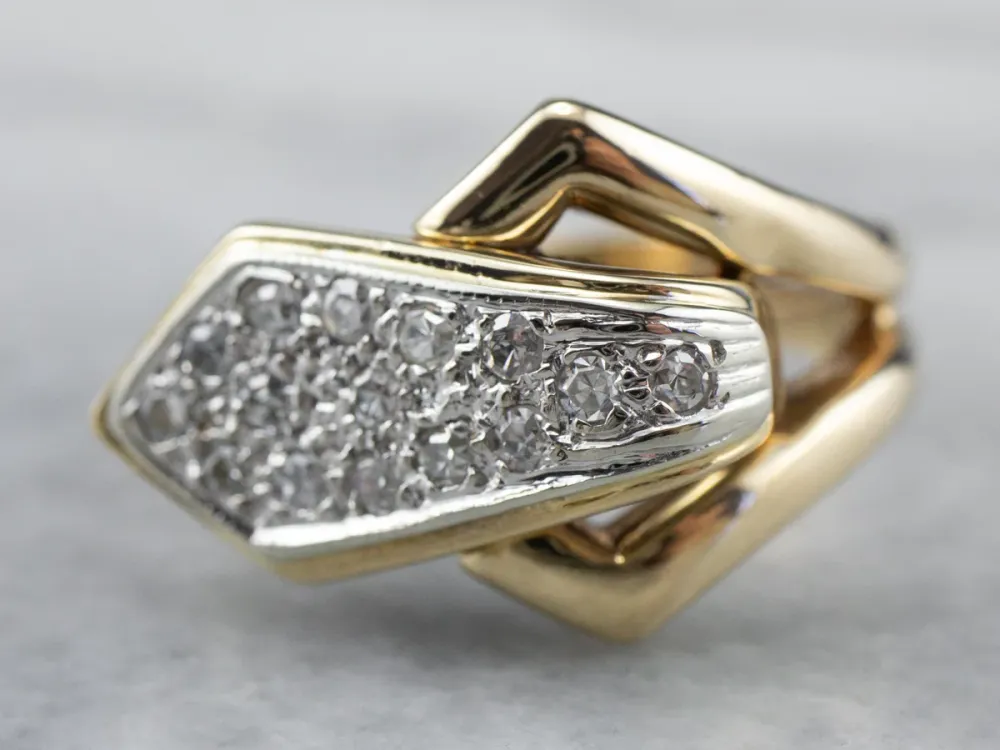 Two Tone Gouden Diamond Buckle Ring voor verlaagde auto's