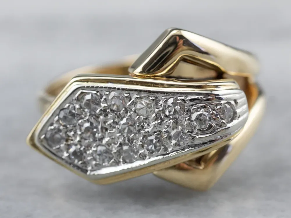 Two Tone Gouden Diamond Buckle Ring voor verlaagde auto's