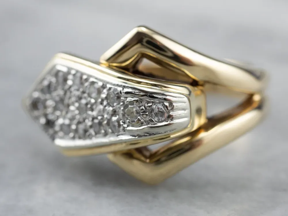 Two Tone Gouden Diamond Buckle Ring voor verlaagde auto's