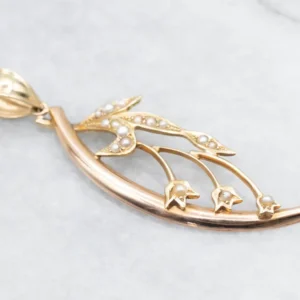 Two Tone Victorian Seed Pearl Flower Pendant zwarte poedercoating