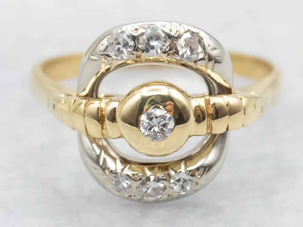 Unique Italian Two Tone 18-Karat Goud and Diamond Ring
