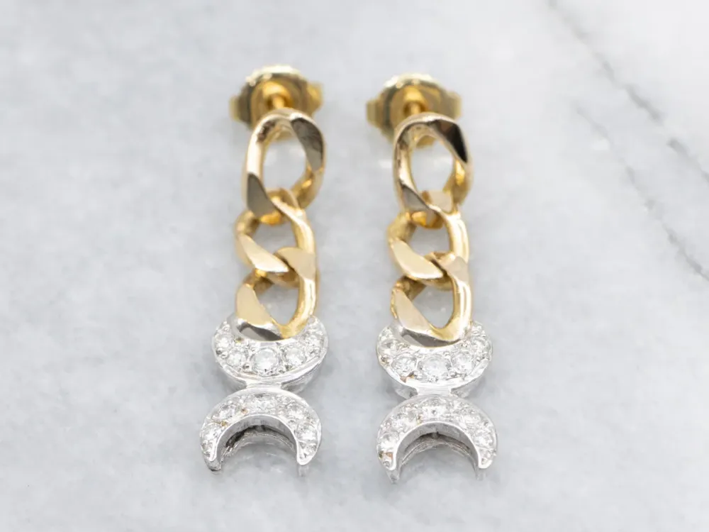 Veerpootlager Tweetalig Gold Diamond Moon Phase Drop Earrings