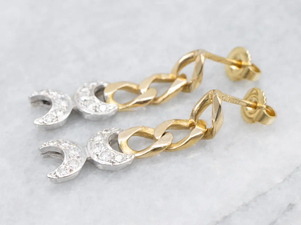 Veerpootlager Tweetalig Gold Diamond Moon Phase Drop Earrings