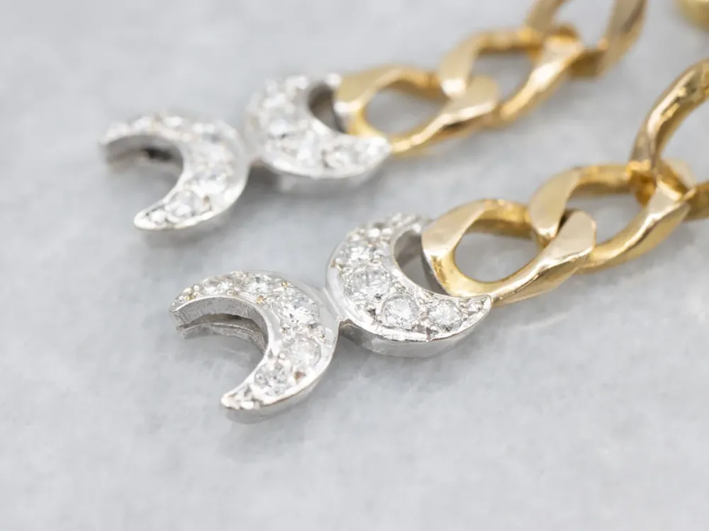 Veerpootlager Tweetalig Gold Diamond Moon Phase Drop Earrings