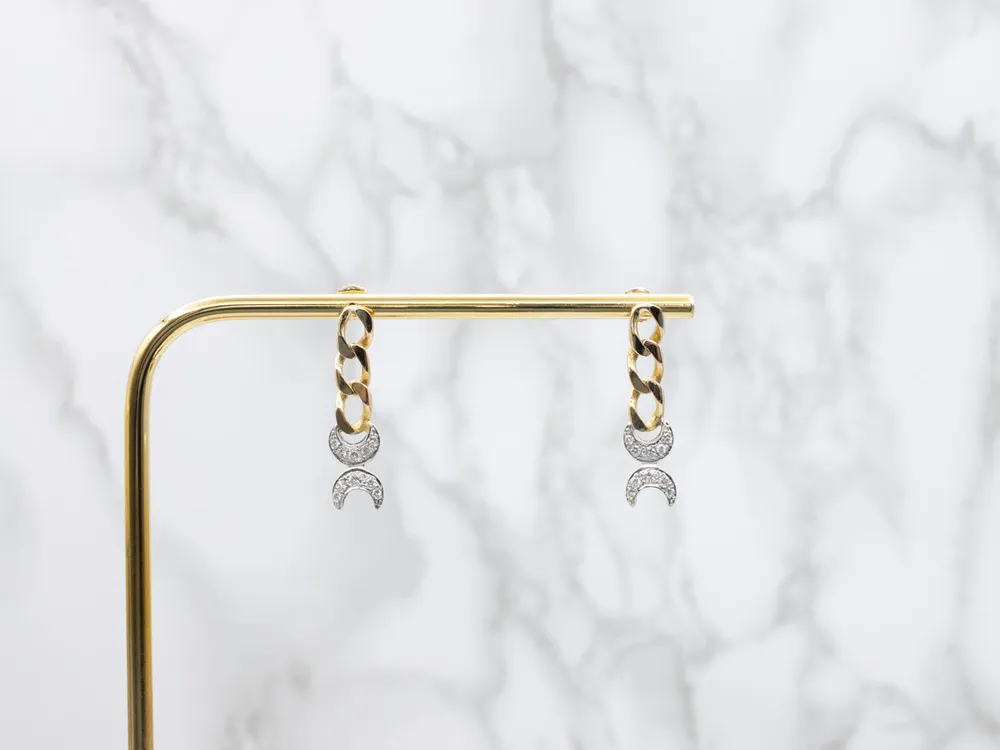 Veerpootlager Tweetalig Gold Diamond Moon Phase Drop Earrings