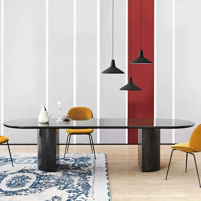 Zware Uitvoering Modern Style Oval Table Massief Wood Double Pedestal Dining Room Furniture 55