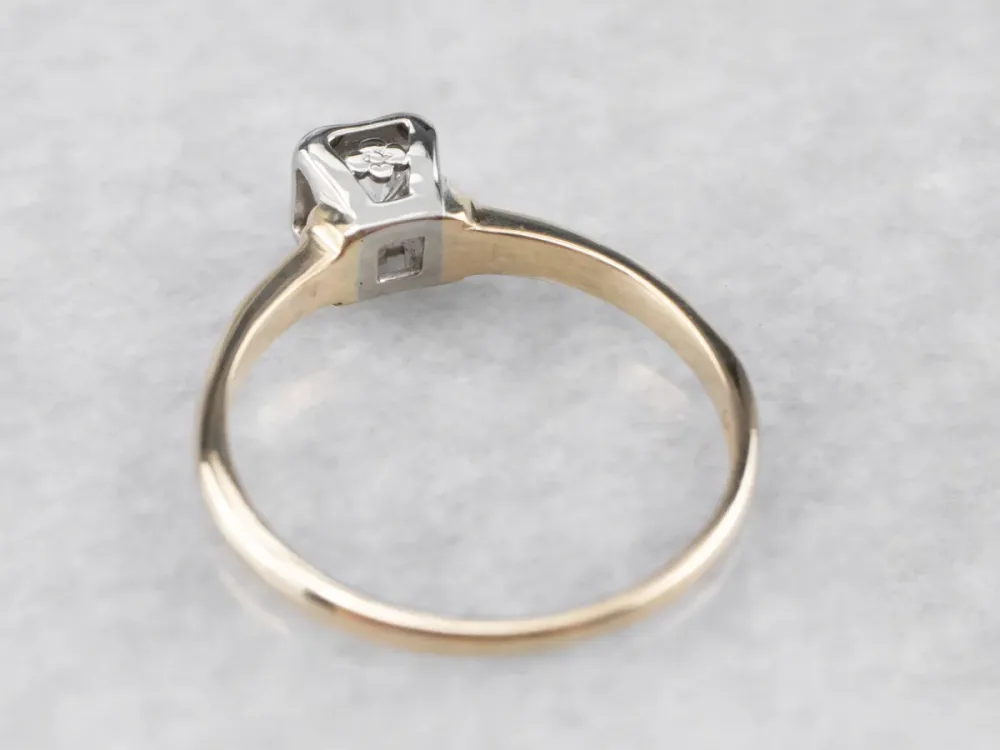 Zware Uitvoering Vintage Diamond Solitaire Engagement Ring Two Tone Gouden