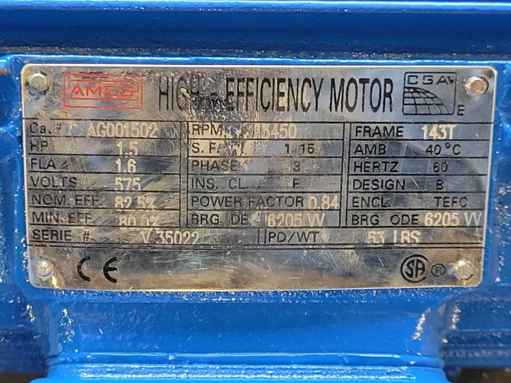 1.5 hp, 575 volts, 3450 rpm, 143T Electric Motor AG001502 gehard staal