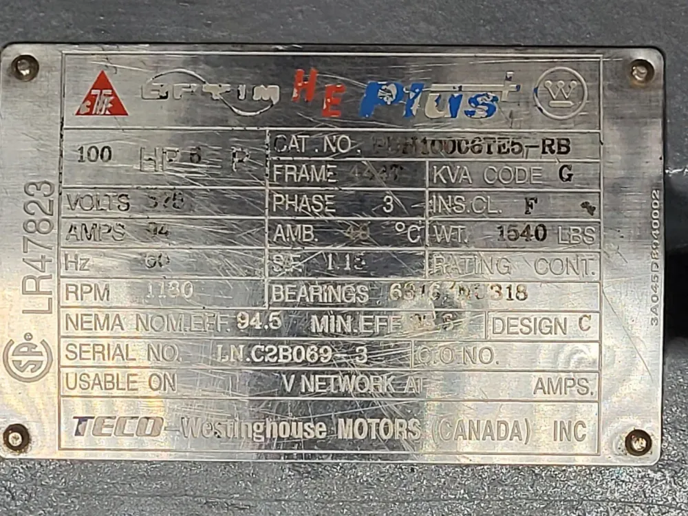 Professionele Uitvoering 100 HP, 575 Volts, 1180 RPM, 444T Electric Motor