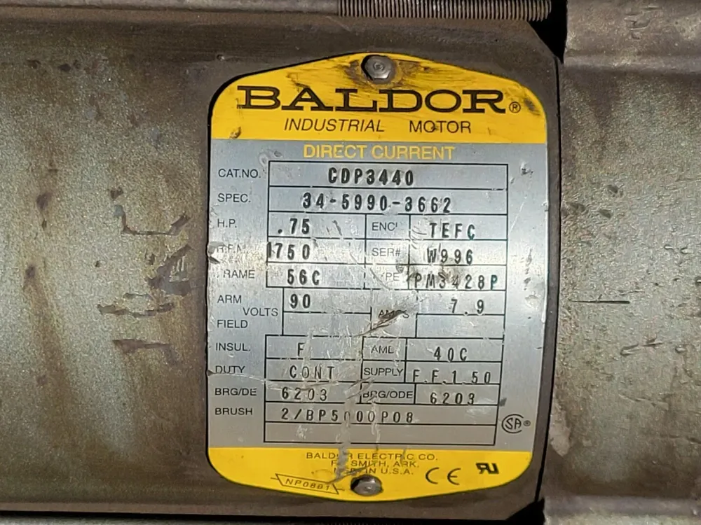 0.75 hp, 90 volts, 1750 rpm, 56C Electric Motor CDP3440