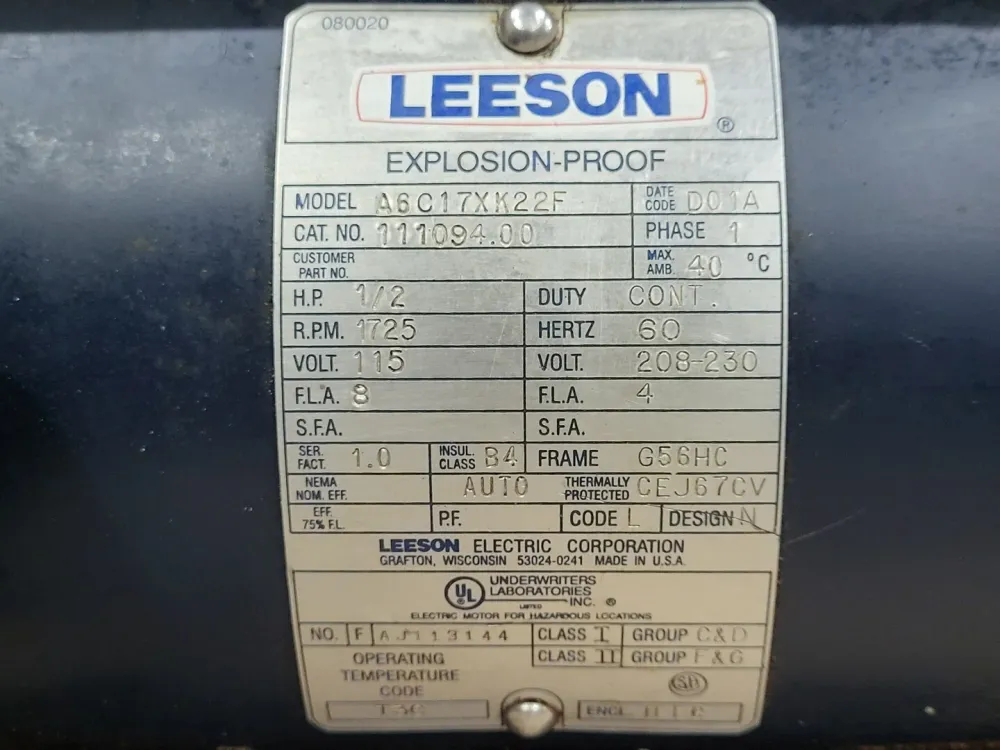 1/2 hp, 115/208-230 V, 1725 rpm, G56HC Electric Motor 111094.00 - Directe Montage