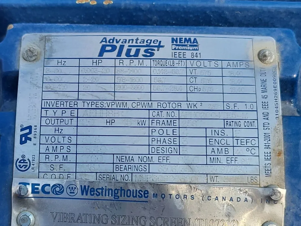 20 hp, 575 volts, 1760 rpm, 256T Electric Motor APH02004TE5-M met Garantie