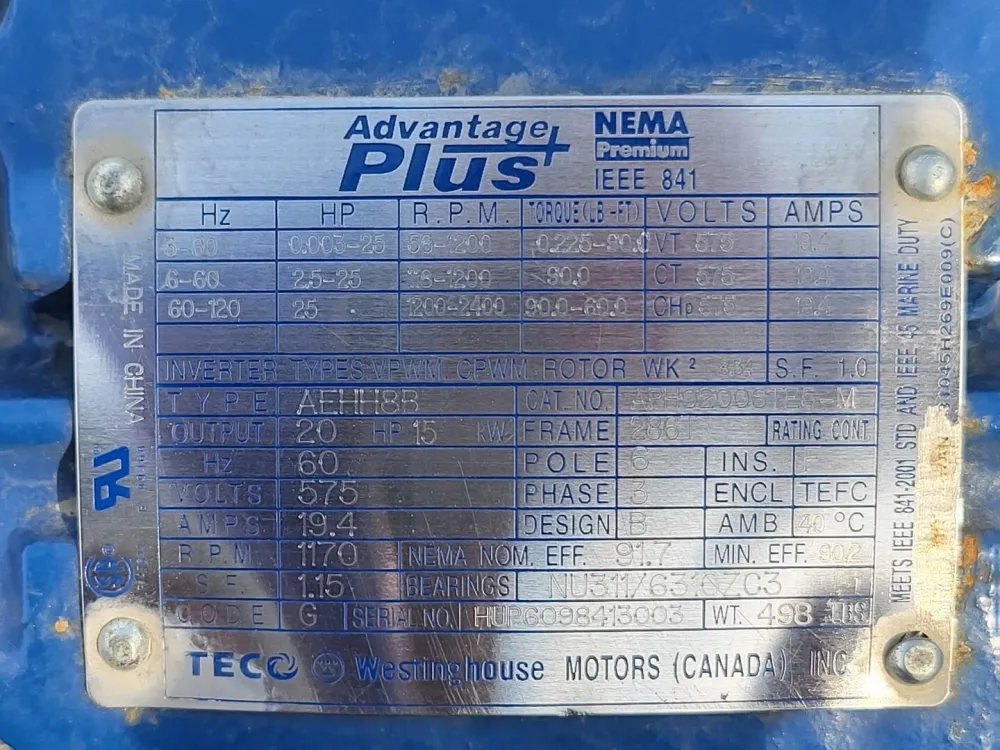 Achterzijde passagier 20 hp, 575 volts, 1170 rpm, 286T Electric Motor APH02006TE5-M