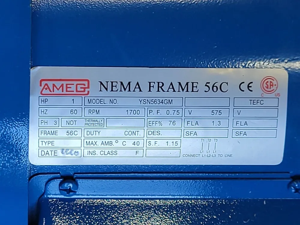 Gecertificeerd Vervang 1 hp, 575 volts, 1700 rpm, 56C Electric Motor YSN5634GM