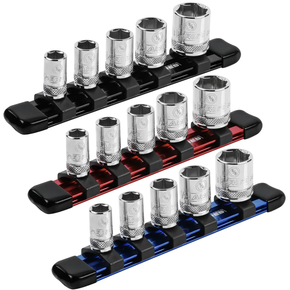 ARES 60064 - 3-Piece 1/4-Inch Drive 6-Inch Aluminium Socket Rail Set