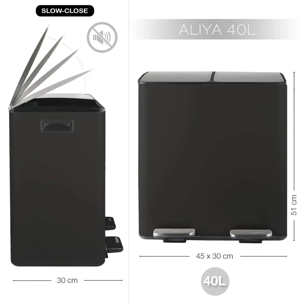 Pedal bin model Aliya 2x20L matte zwart color