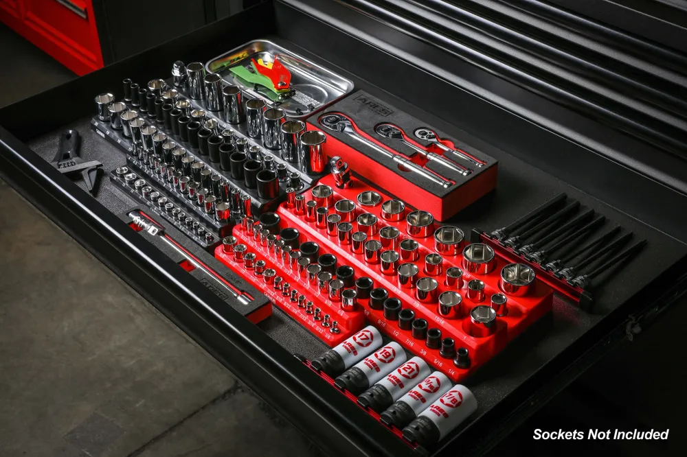 ARES 60057 - 6-Piece Black and Rood Metric and SAE Magnetic Socket Organizer Set