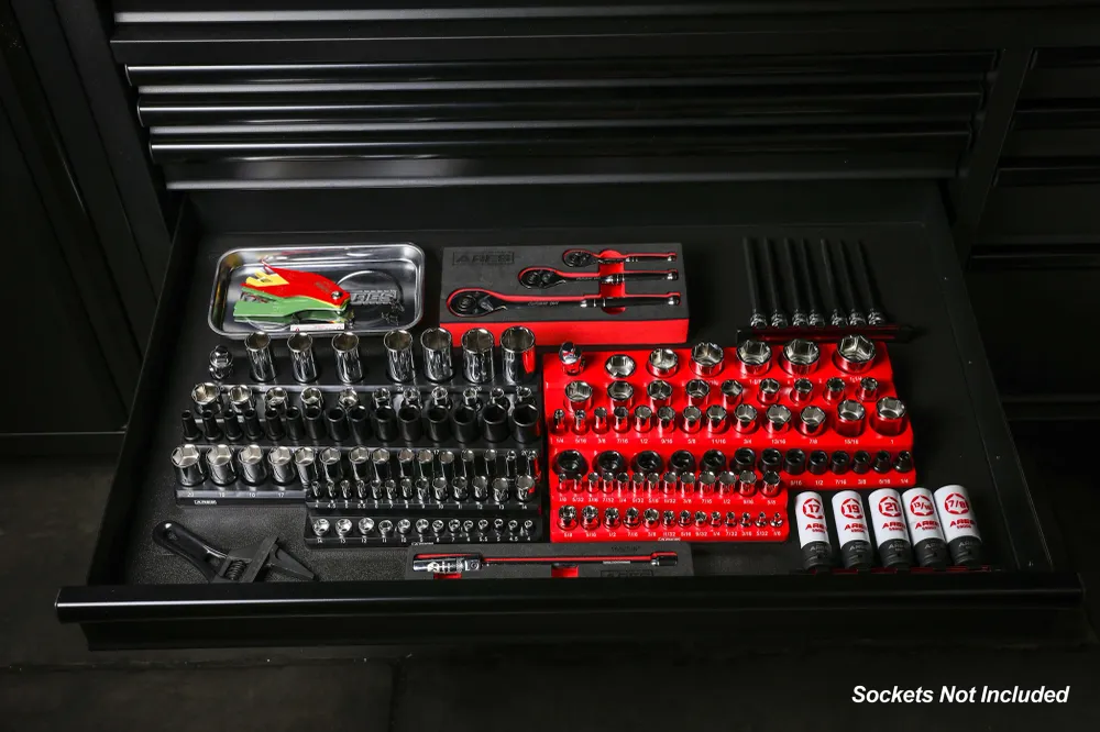 ARES 60057 - 6-Piece Black and Rood Metric and SAE Magnetic Socket Organizer Set
