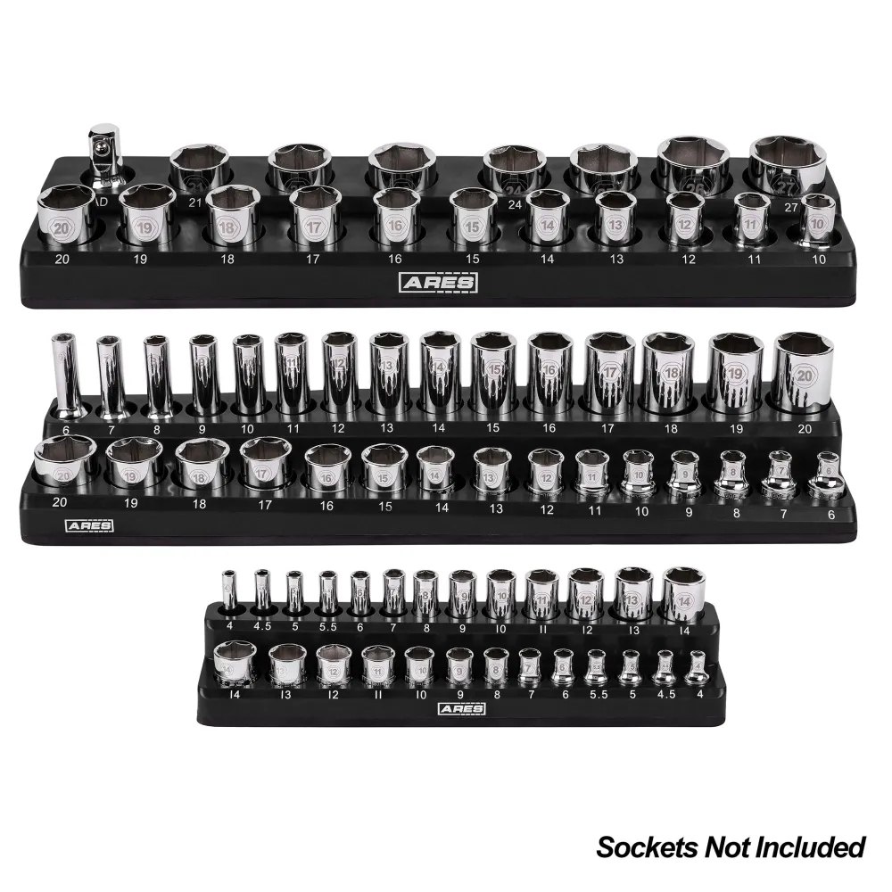 ARES 60057 - 6-Piece Black and Rood Metric and SAE Magnetic Socket Organizer Set