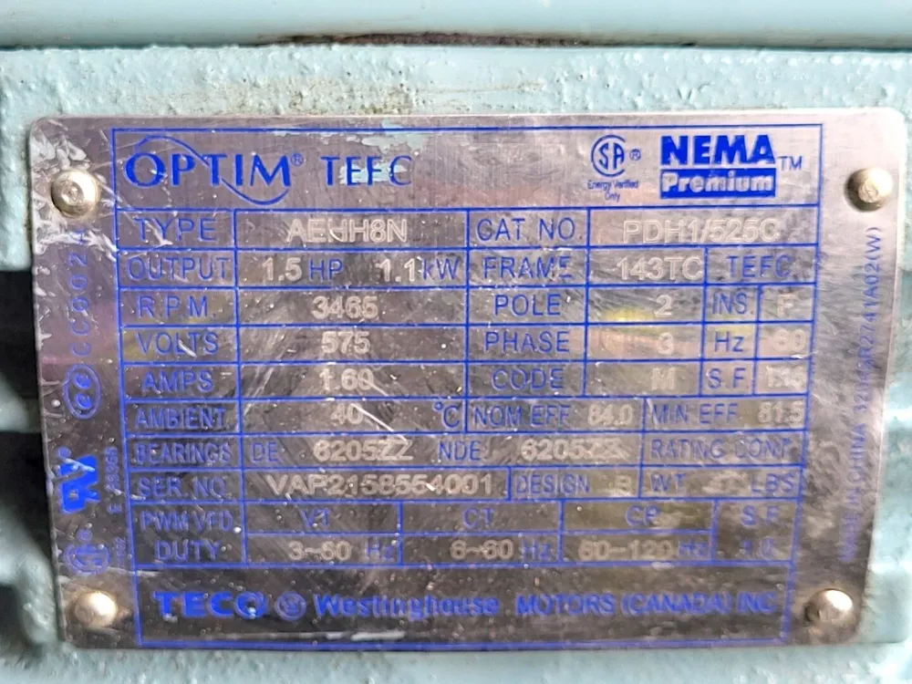 1.5 hp, 575 volts, 3465 rpm, 143TC, Electric Motor AEHH8N PDH1/525C