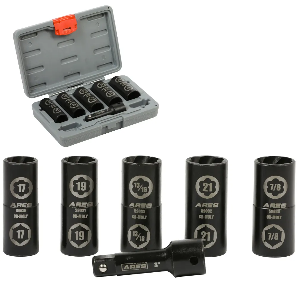 ARES 59035 - 1/2-Inch Drive 6pc Basis Hex and Damaged Lug Nut Flip Socket Set