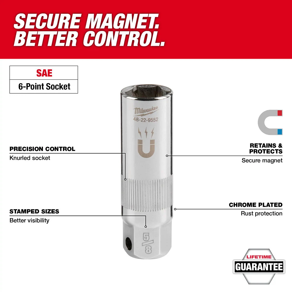 MILWAUKEE 3/8" Drive 5/8" Magnetic Spark Plug Socket