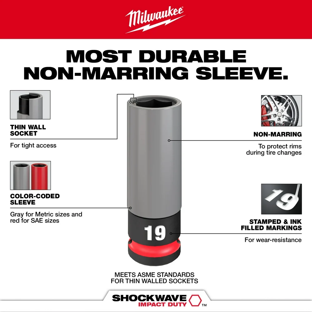 MILWAUKEE SHOCKWAVE IMPACT DUTY 1/2 Drive 17MM Metric Lug Nut Wheel Socket