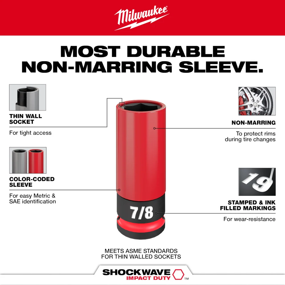 MILWAUKEE SHOCKWAVE IMPACT DUTY 1/2 Drive 7/8" SAE Lug Nut Wheel Socket