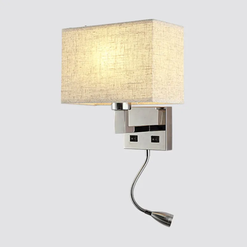 Fabric Cuboid Wall Light Kit Eenvoudig 1-Light White/Beige Spotlight Sconce Lamp Charging Port Beige