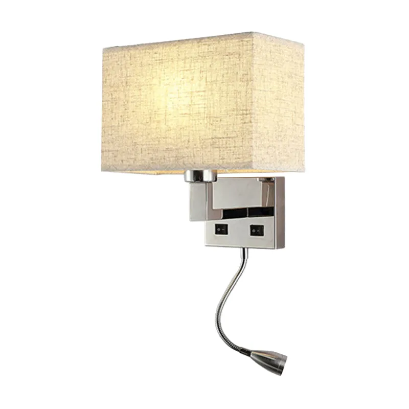 Fabric Cuboid Wall Light Kit Eenvoudig 1-Light White/Beige Spotlight Sconce Lamp Charging Port Beige