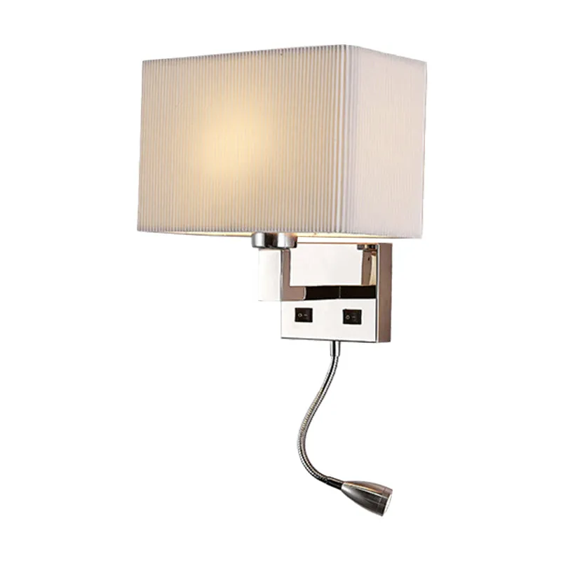Fabric Cuboid Wall Light Kit Eenvoudig 1-Light White/Beige Spotlight Sconce Lamp Charging Port Beige