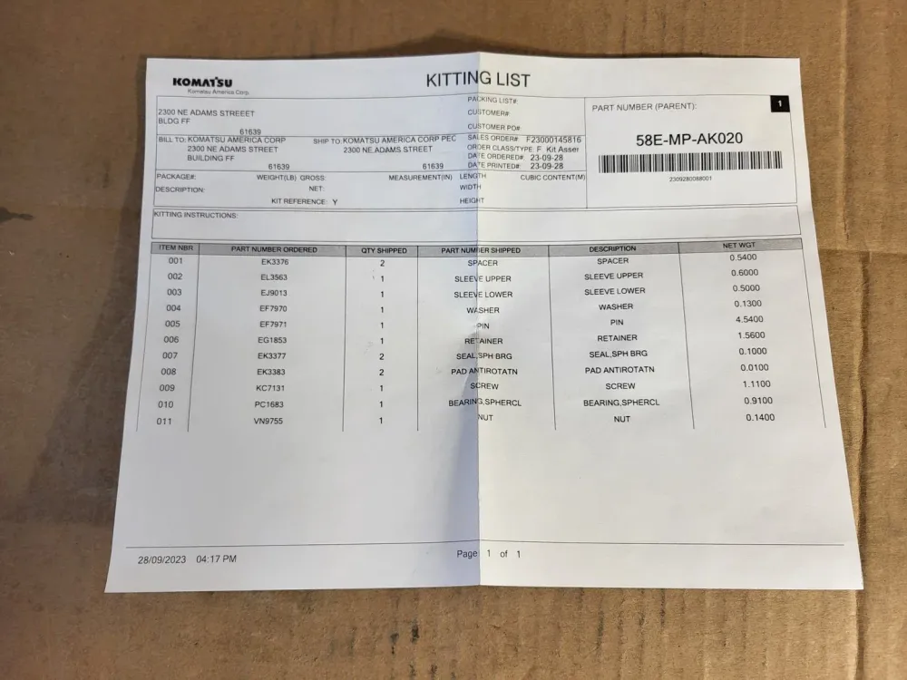 Steering Pin Kit 58E-MP-AK020