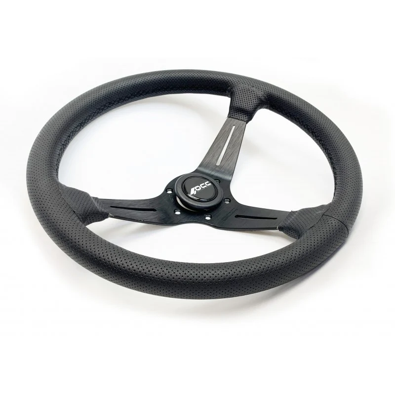 VOLANTE DESPLAZADO MOD. TRADITIONEEL PIEL PERFORADA BRAZOS NEGROS OCC MOTORSPORT