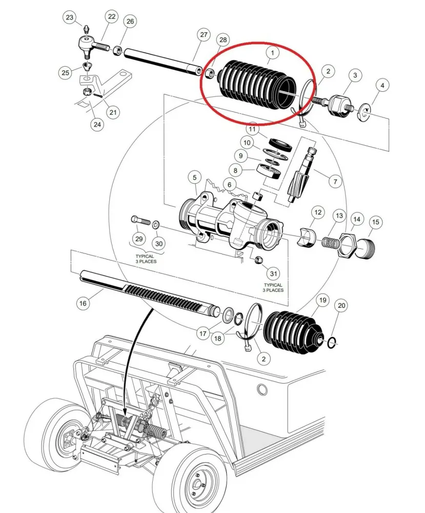 Club Car Steering Bellow Dust Seal, Groot Passenger Side # 1013035