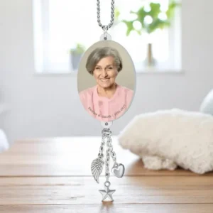 Oval Loving Memory Memorial Car Charm met borstelkop