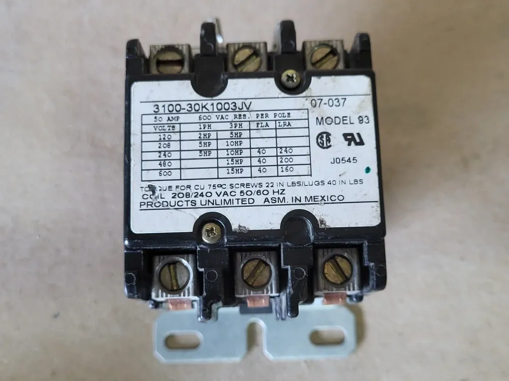 50 Amp, 208/240V Coil, Contactor 3100-30K1003JV
