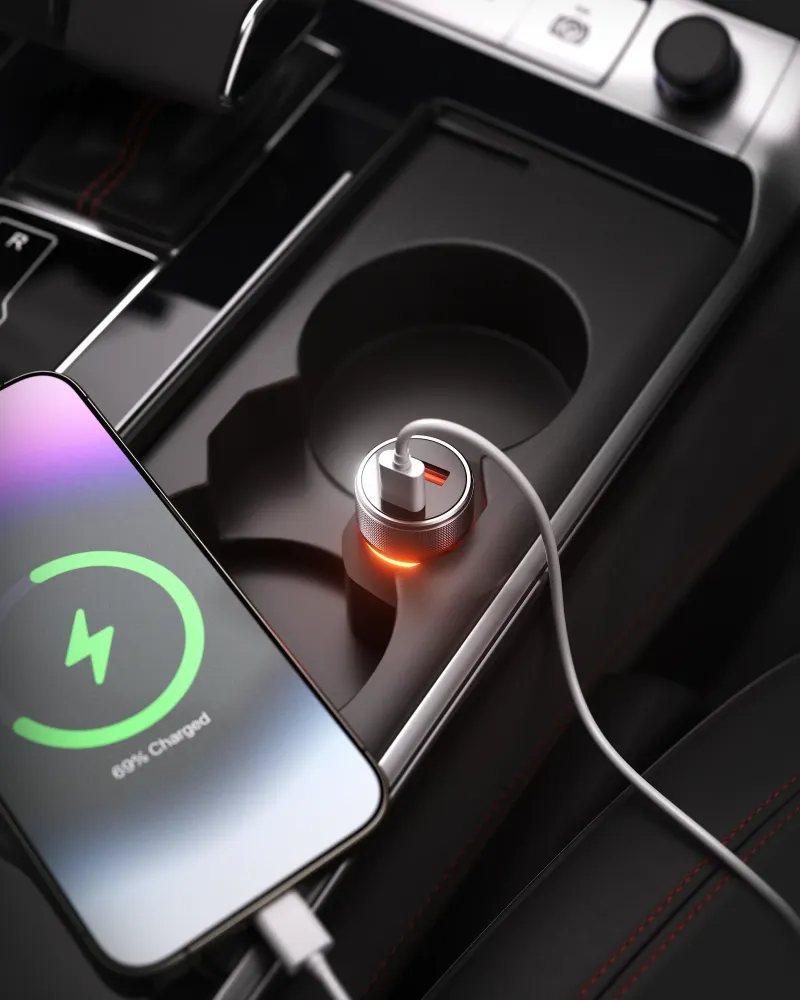 Erayak 54W USB C Car Charger, Car Cigarette Lighter, Dubbel Port Fast Charge Adapter PD & QC3.0