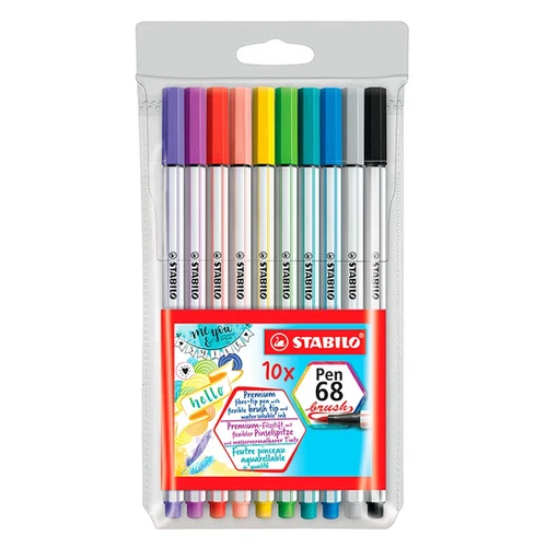 Stabilo - Pen 68 Brush Tip - 10 colores | 250ml | 12 Maanden Werking
